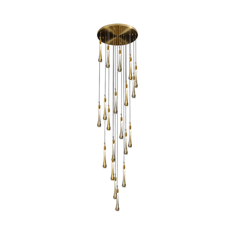 Suspension d'escalier en forme de goutte d'or avec verre à eau : kit de lampe suspendue moderniste