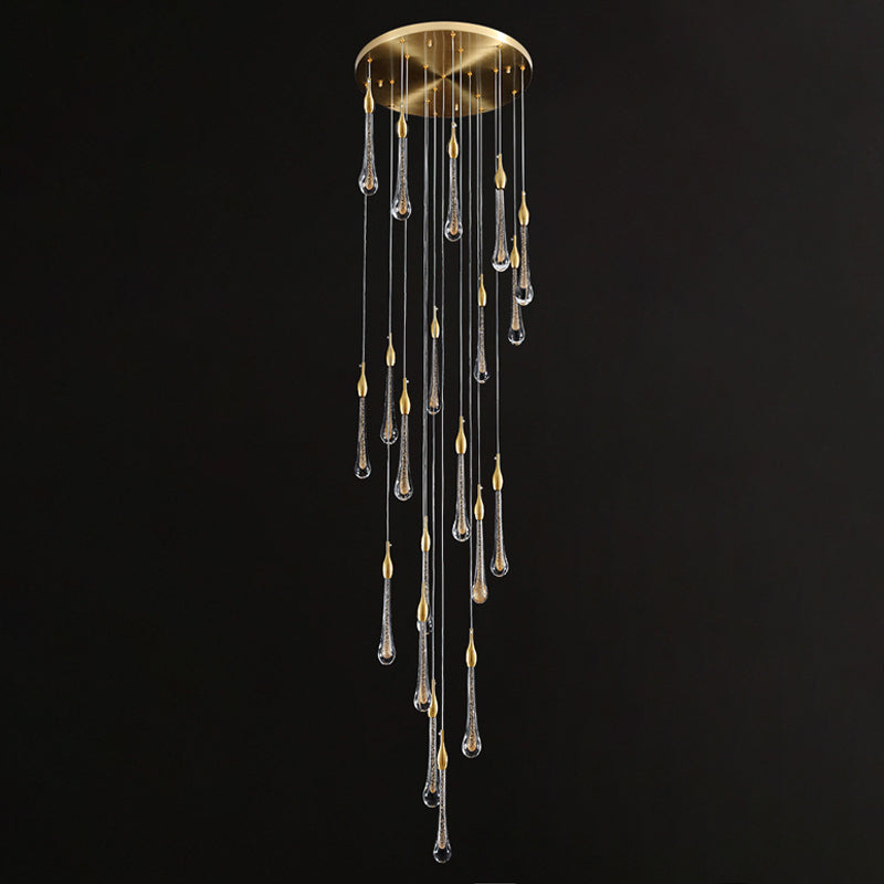 Suspension d'escalier en forme de goutte d'or avec verre à eau : kit de lampe suspendue moderniste