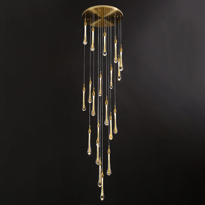Suspension d'escalier en forme de goutte d'or avec verre à eau : kit de lampe suspendue moderniste