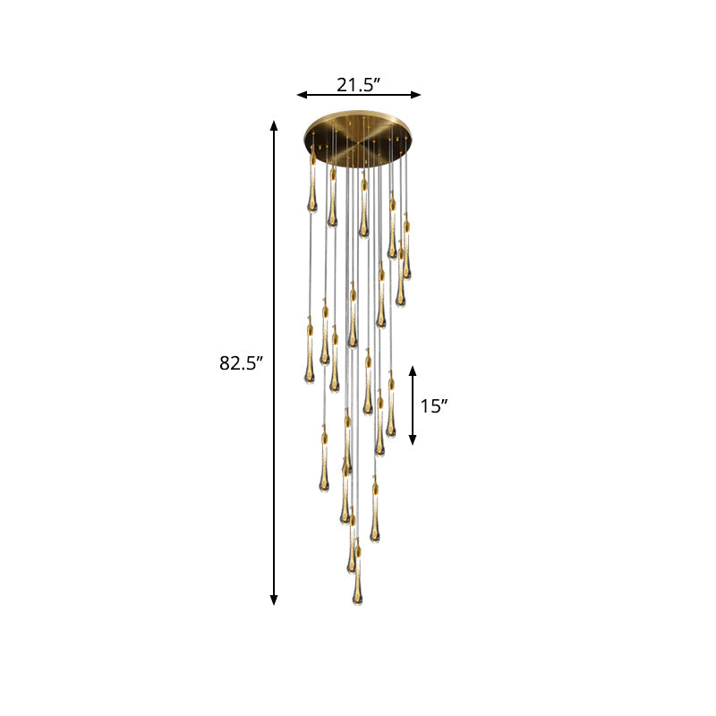 Suspension d'escalier en forme de goutte d'or avec verre à eau : kit de lampe suspendue moderniste