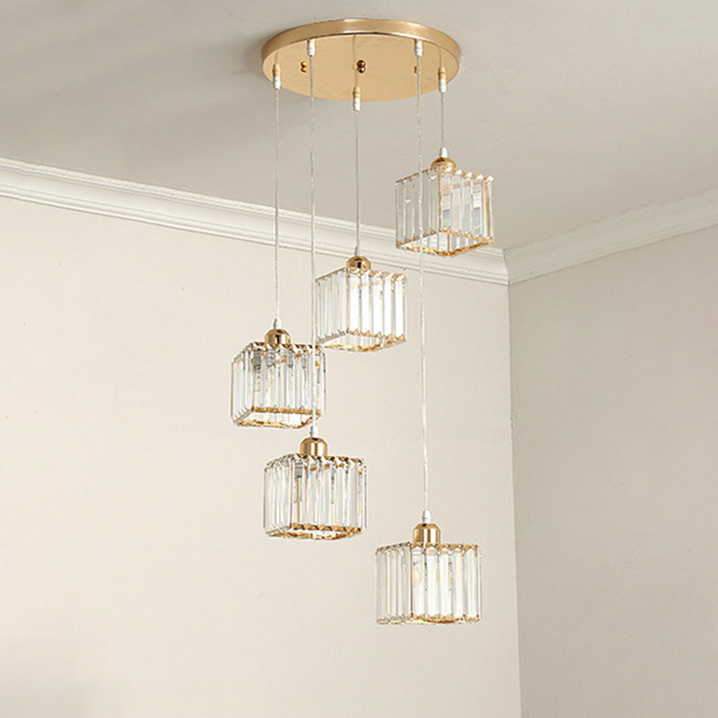 Contemporary Beveled Crystal Pendant Light with Swirl Design