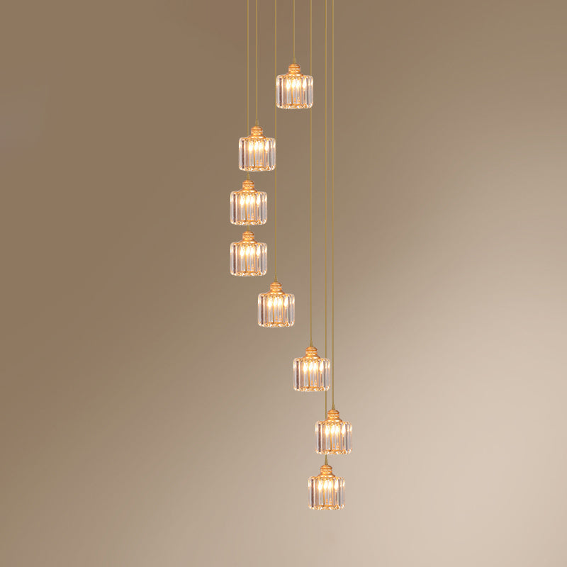 Beveled Crystal Nordic Pendant Lighting Fixture with Multiple Hanging Drum Lights