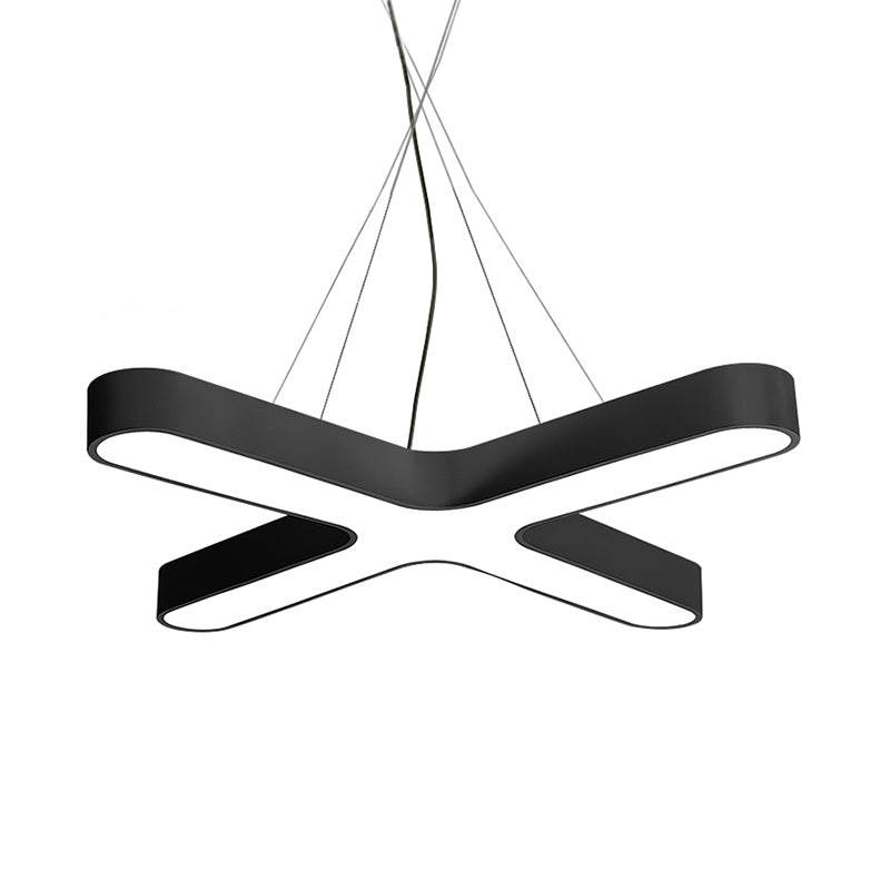 Modern White/Black/Gold Cross Hanging Lamp - 23.5"/35.5" Wide LED Pendant Light with Opaline Diffuser for Office