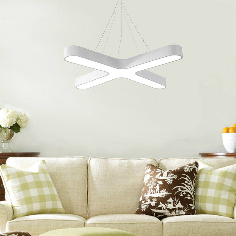Modern White/Black/Gold Cross Hanging Lamp - 23.5"/35.5" Wide LED Pendant Light with Opaline Diffuser for Office