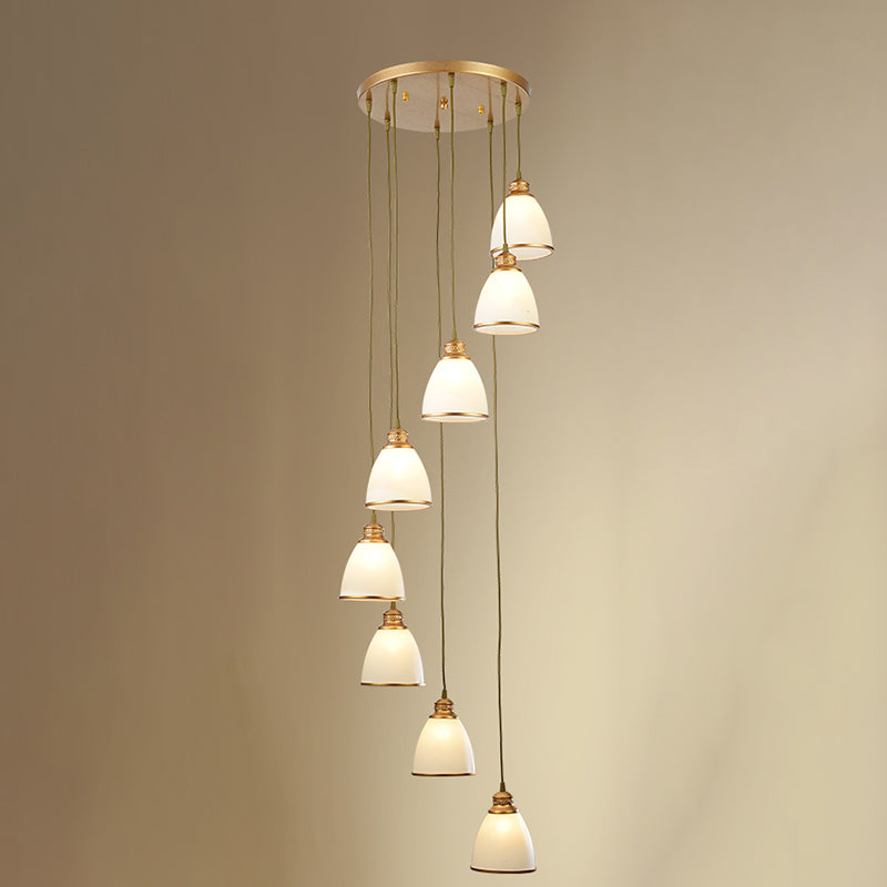 Dome Opal Glass Spiral Pendant Ceiling Light for Living Room - Simplicity and Elegance