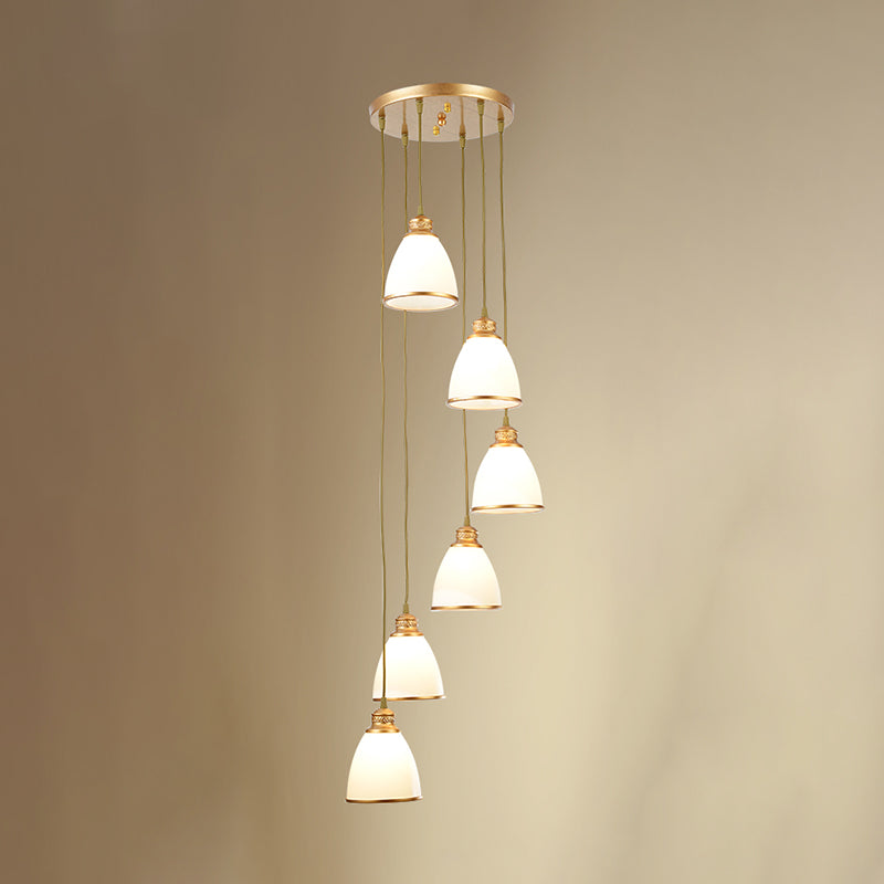 Dome Opal Glass Spiral Pendant Ceiling Light for Living Room - Simplicity and Elegance