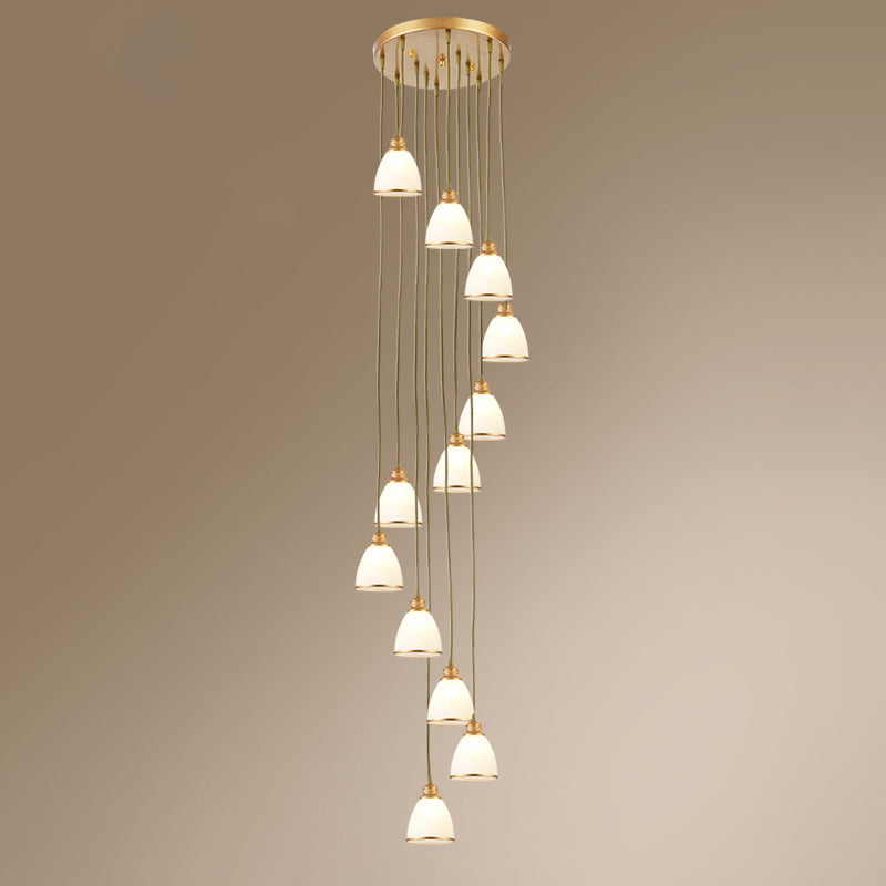 Dome Opal Glass Spiral Pendant Ceiling Light for Living Room - Simplicity and Elegance