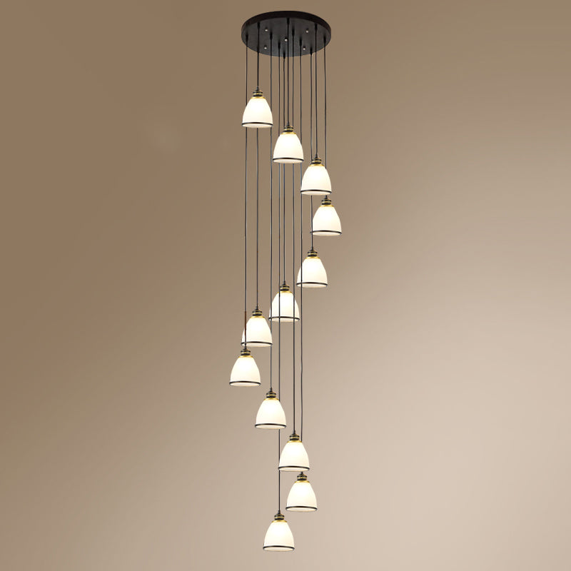 Dome Opal Glass Spiral Pendant Ceiling Light for Living Room - Simplicity and Elegance