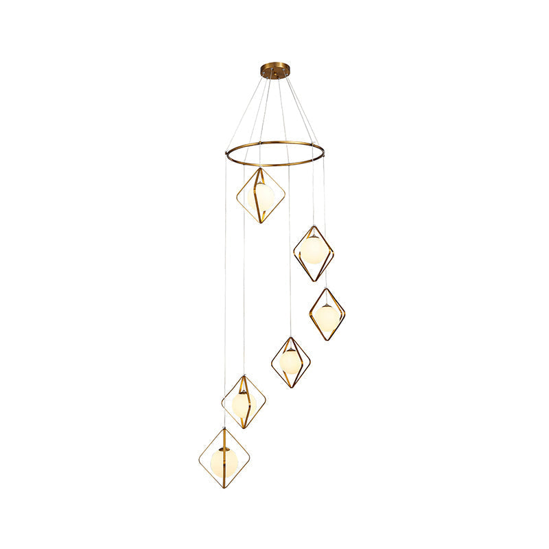 Opal Glass Shade Multi Light Pendant with Global Metallic Design for Living Room
