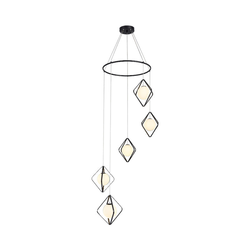 Modern Multi Light Pendant Lamp With Opal Glass Shade - Perfect For Living Room 5 / Black Round