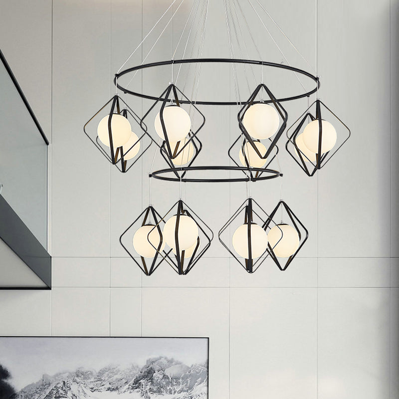 Modern Multi Light Pendant Lamp With Opal Glass Shade - Perfect For Living Room 14 / Black Round