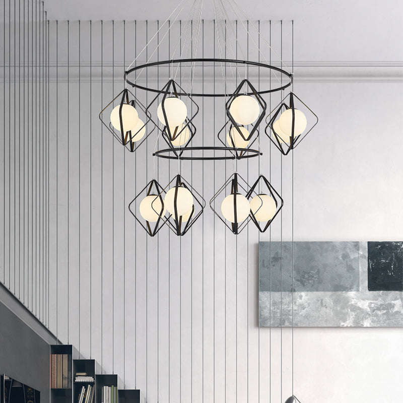Opal Glass Shade Multi Light Pendant with Global Metallic Design for Living Room