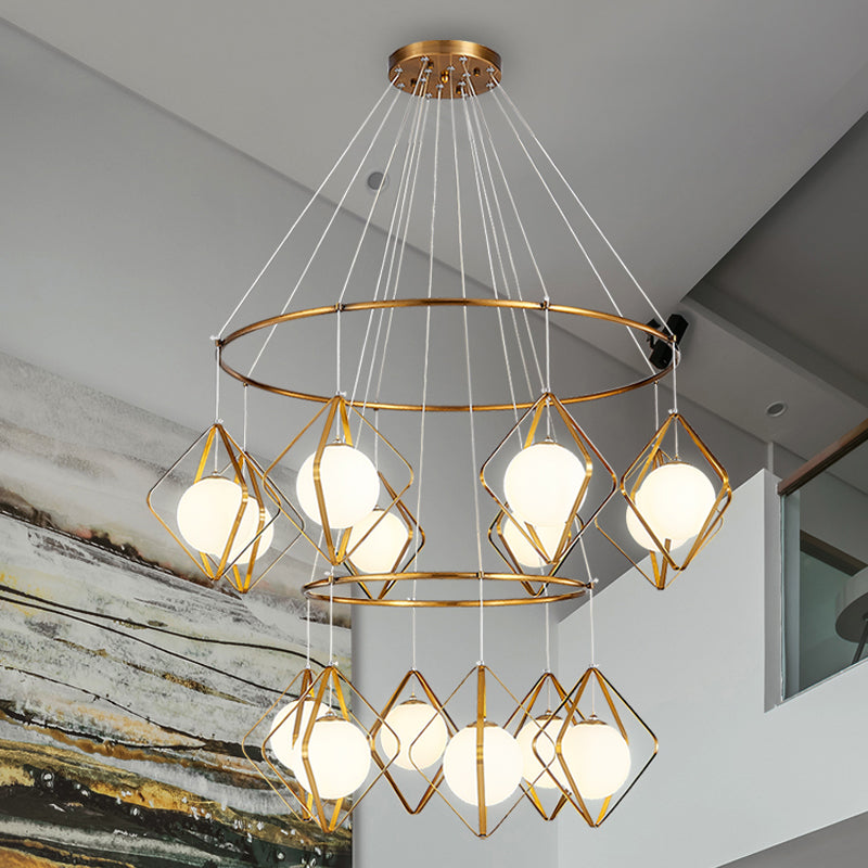 Opal Glass Shade Multi Light Pendant with Global Metallic Design for Living Room