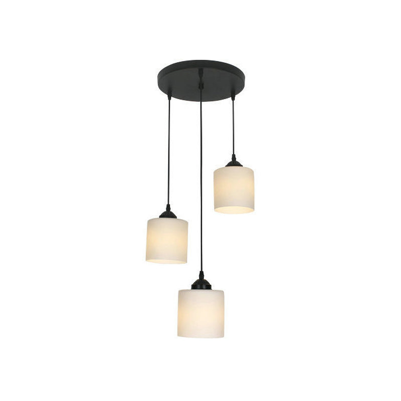 Opal Glass Modern Cylinder Pendant Light with Black Canopy for Stairs