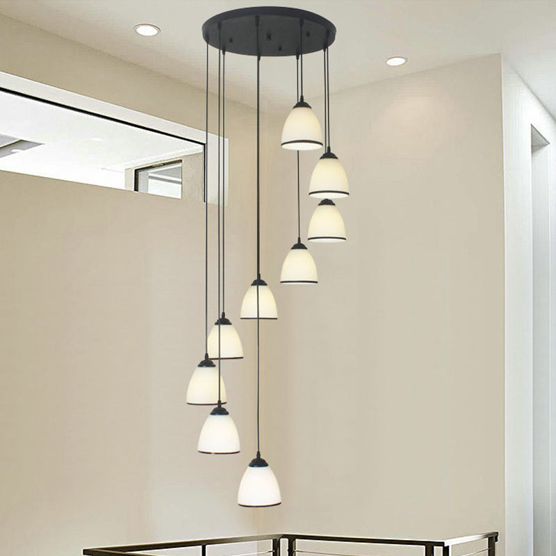 Suspension Dome Swirl Cluster en noir - Luminaire suspendu contemporain en verre opale