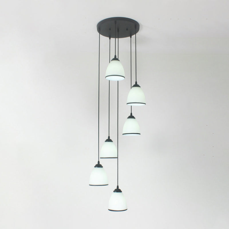 Suspension Dome Swirl Cluster en noir - Luminaire suspendu contemporain en verre opale
