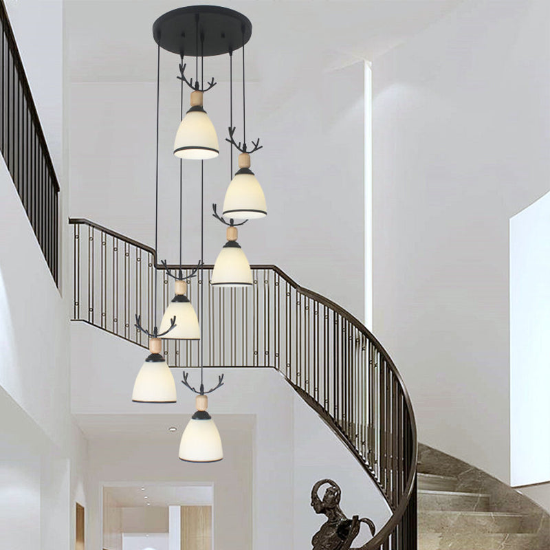 Suspension Dome Swirl Cluster en noir - Luminaire suspendu contemporain en verre opale