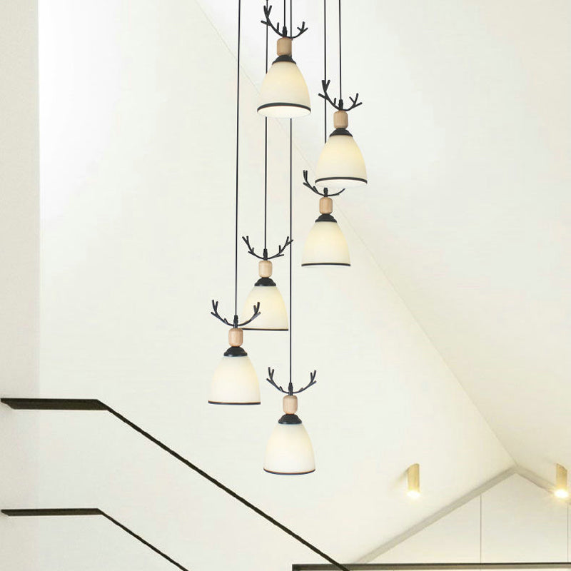 Suspension Dome Swirl Cluster en noir - Luminaire suspendu contemporain en verre opale