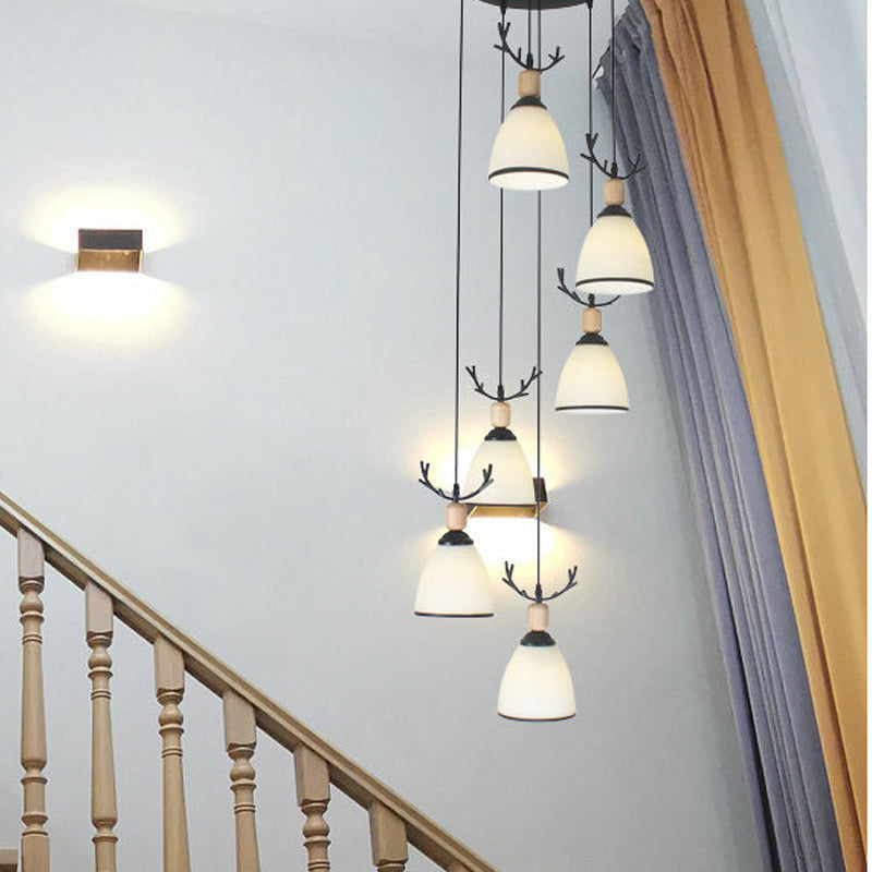 Suspension Dome Swirl Cluster en noir - Luminaire suspendu contemporain en verre opale