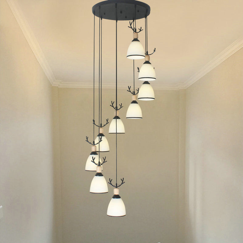Suspension Dome Swirl Cluster en noir - Luminaire suspendu contemporain en verre opale
