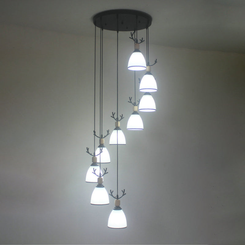 Suspension Dome Swirl Cluster en noir - Luminaire suspendu contemporain en verre opale
