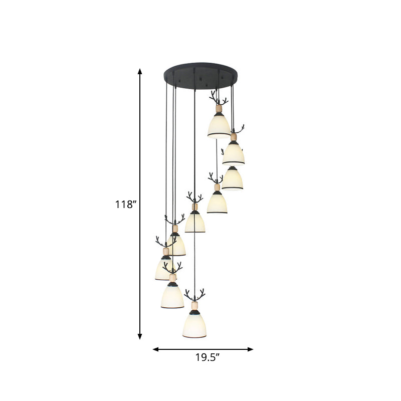 Suspension Dome Swirl Cluster en noir - Luminaire suspendu contemporain en verre opale
