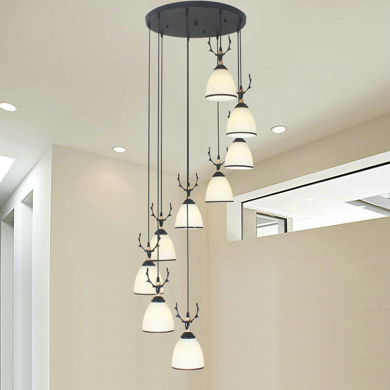 Suspension Dome Swirl Cluster en noir - Luminaire suspendu contemporain en verre opale