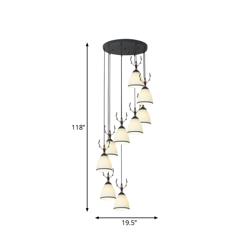 Suspension Dome Swirl Cluster en noir - Luminaire suspendu contemporain en verre opale
