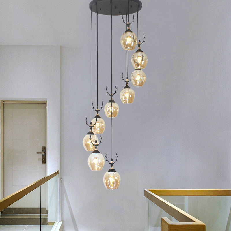 Modern Black Multi-Light Pendant Ceiling Lamp with Glass Shades