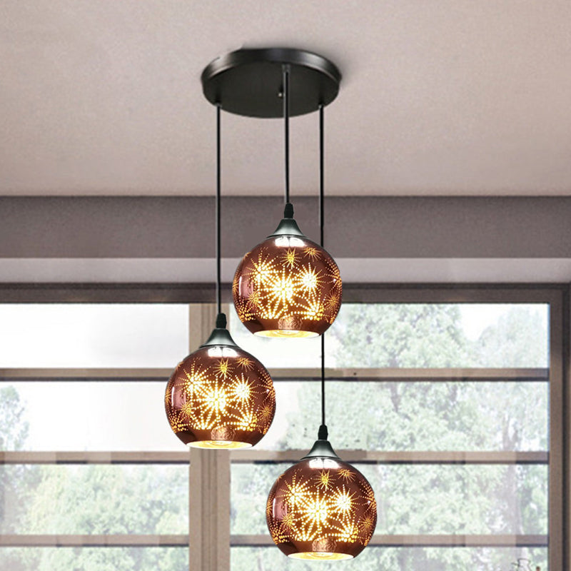 Modernist Firework Glass Globe Ceiling Light - Bronze Suspension Lighting For Corridor