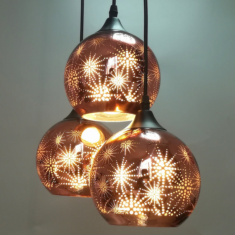 Modernist Firework Glass Globe Ceiling Light - Bronze Suspension Lighting For Corridor