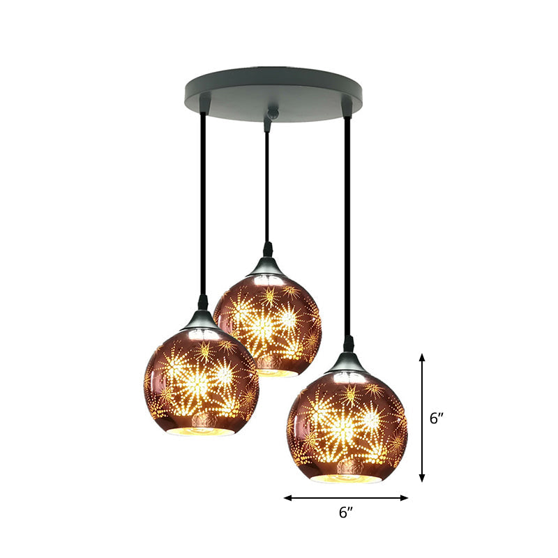 Modernist Firework Glass Globe Ceiling Light - Bronze Suspension Lighting For Corridor