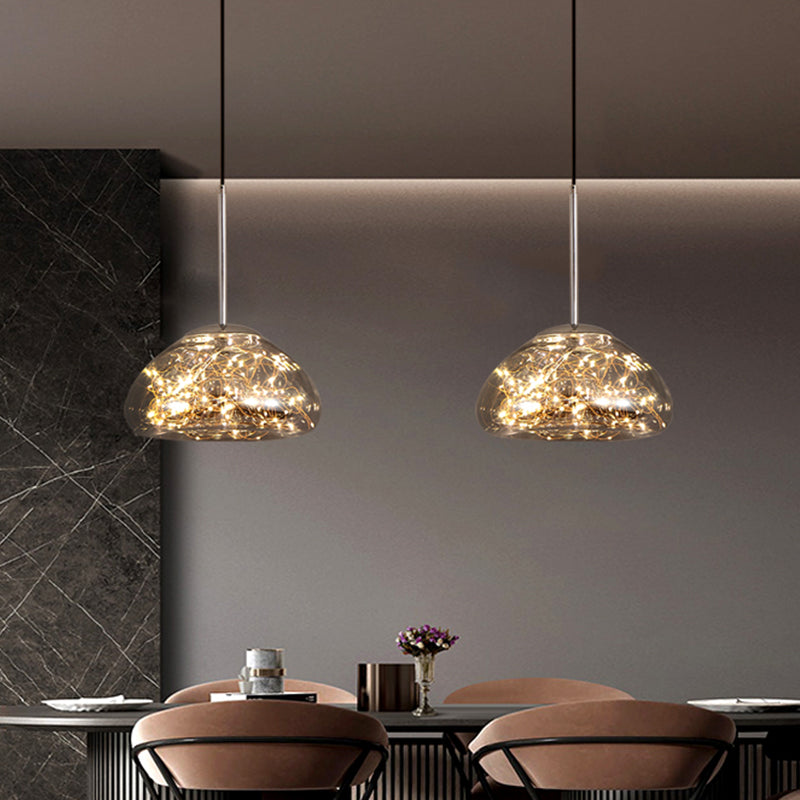 Minimalist Glass Pendant Light With Domed String Suspension - 1 Head Drop Lamp Gold