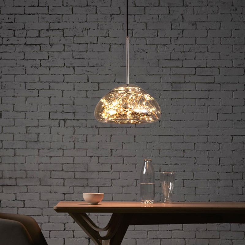 Minimalist Glass Pendant Light With Domed String Suspension - 1 Head Drop Lamp