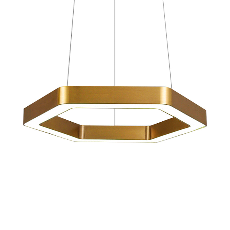 Modern Hexagon Metal Suspension Lamp - 16"/23.5"W LED Pendant Light - Gold Finish - Living Room Ceiling Hanging Fixture
