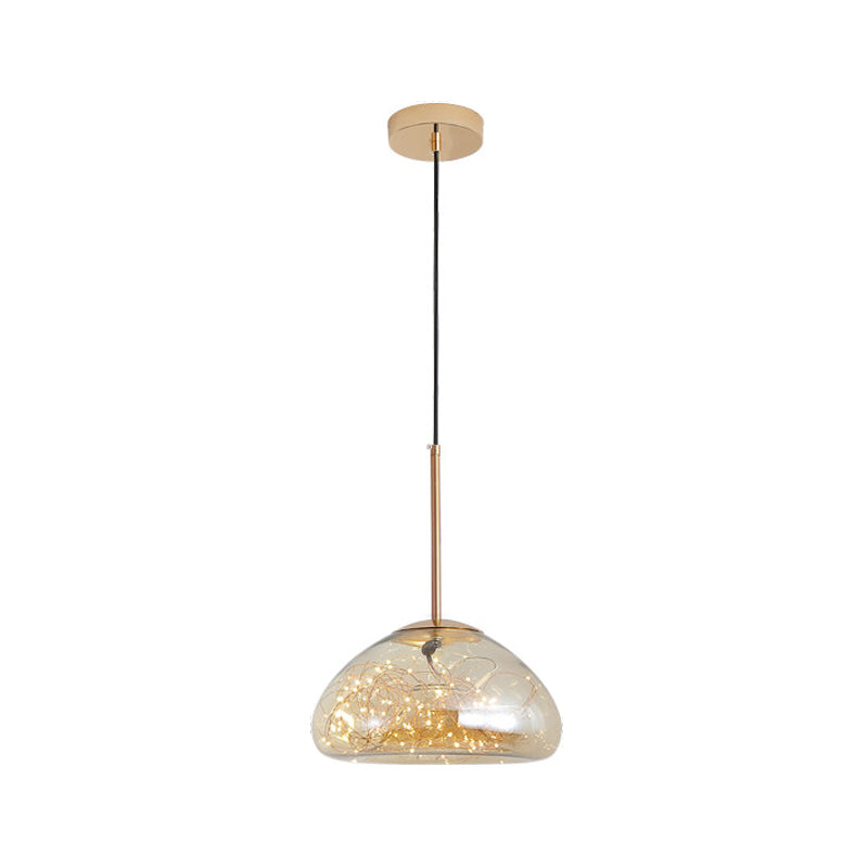Minimalist Glass Pendant Light With Domed String Suspension - 1 Head Drop Lamp