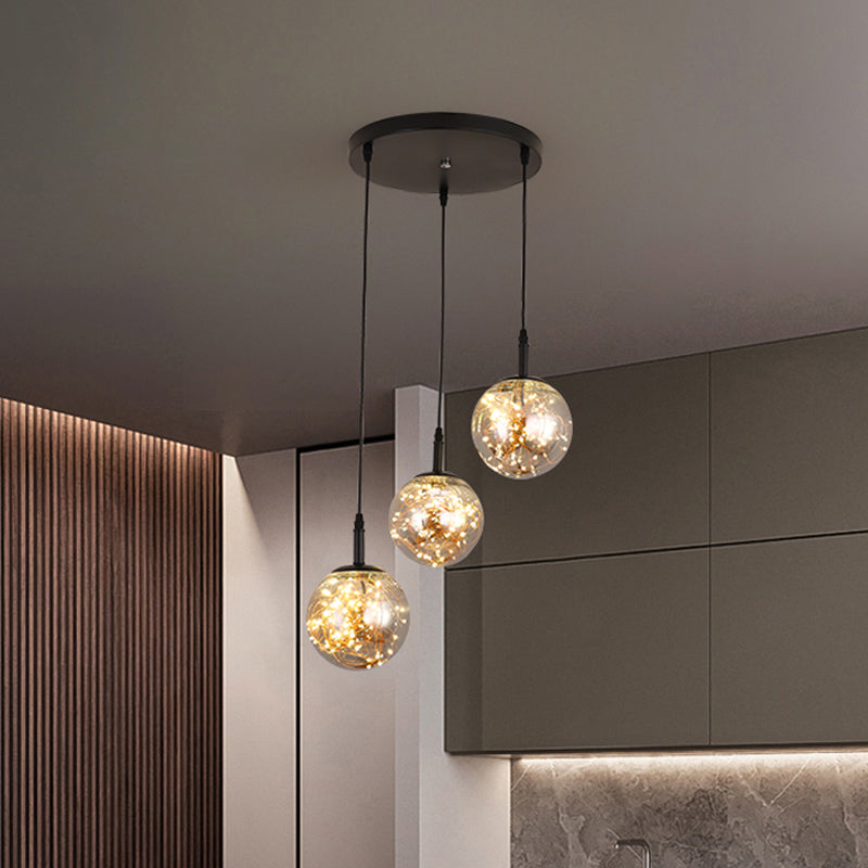 Simplicity Glass Bedroom Pendant Light: Spherical Cluster Design with Starry Hanging Lamp Kit