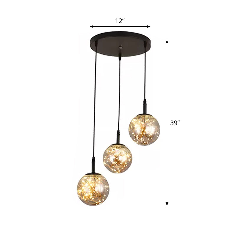 Simplistic Glass Starry Pendant Light For Bedroom - Spherical Cluster Hanging Lamp Kit