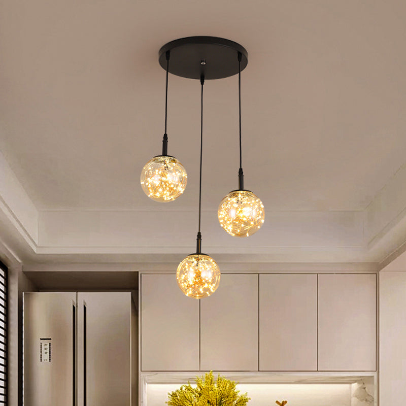Simplicity Glass Bedroom Pendant Light: Spherical Cluster Design with Starry Hanging Lamp Kit