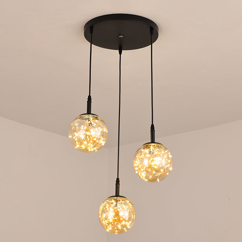 Simplicity Glass Bedroom Pendant Light: Spherical Cluster Design with Starry Hanging Lamp Kit