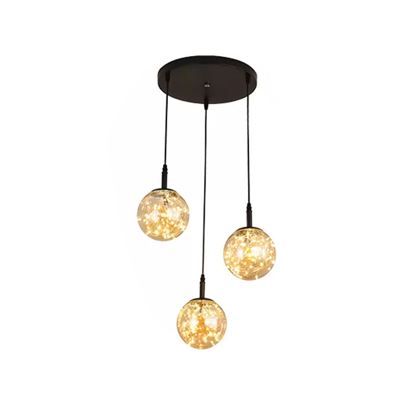 Simplistic Glass Starry Pendant Light For Bedroom - Spherical Cluster Hanging Lamp Kit