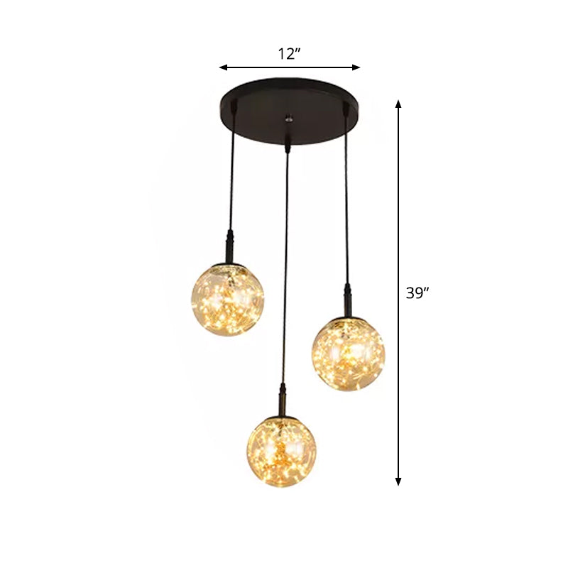 Simplicity Glass Bedroom Pendant Light: Spherical Cluster Design with Starry Hanging Lamp Kit