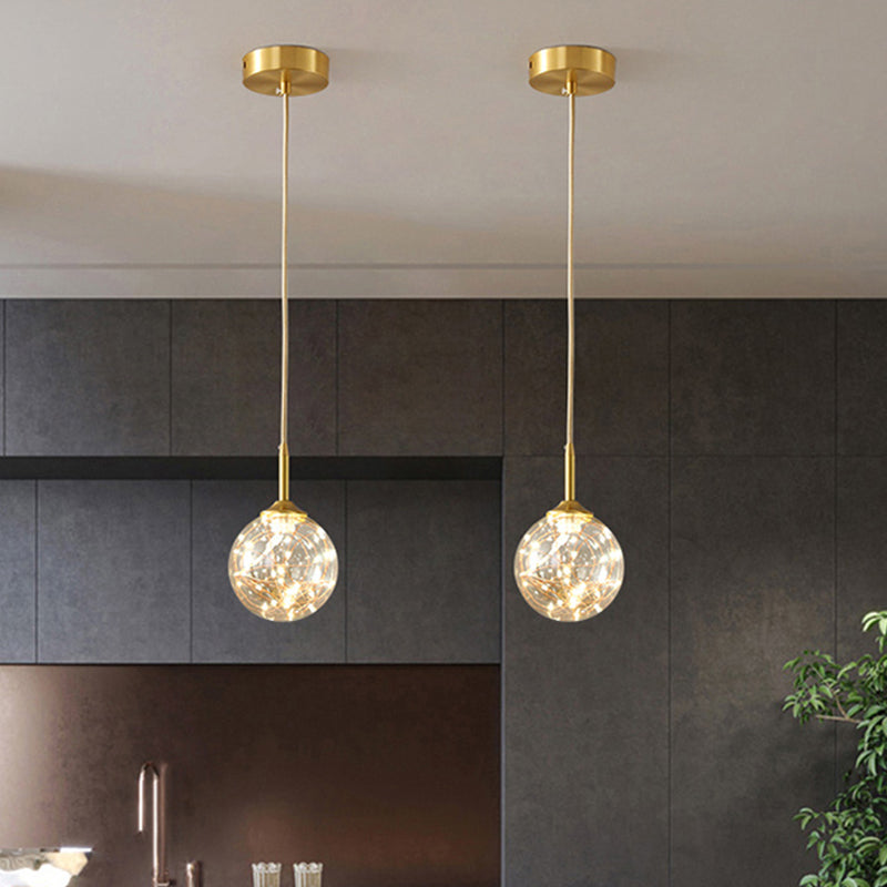 Brass Glass LED Pendant: Modern Sphere Ceiling Lamp for Dining Room