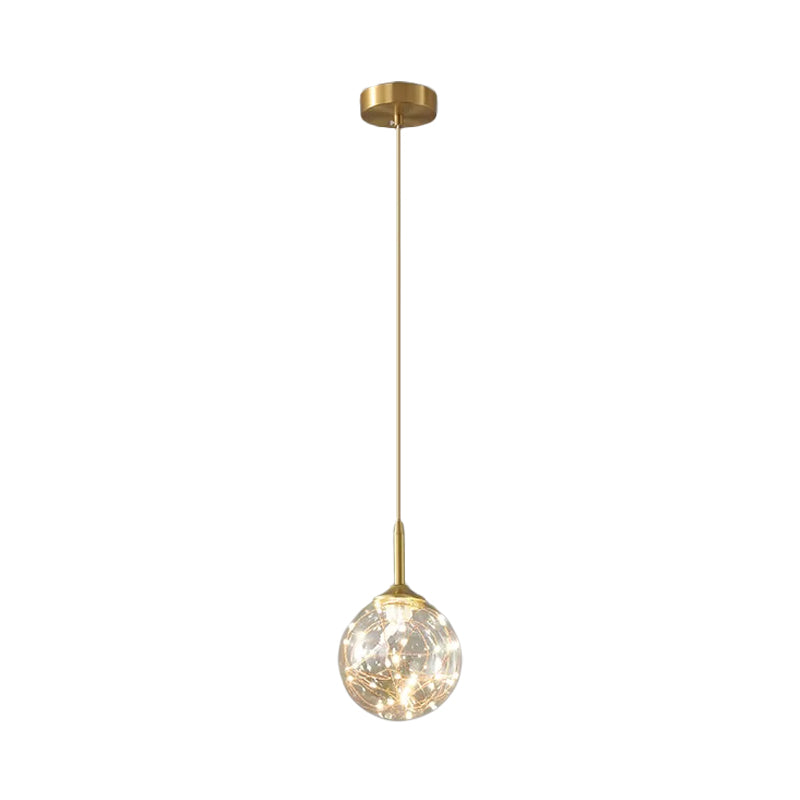 Brass Glass LED Pendant: Modern Sphere Ceiling Lamp for Dining Room