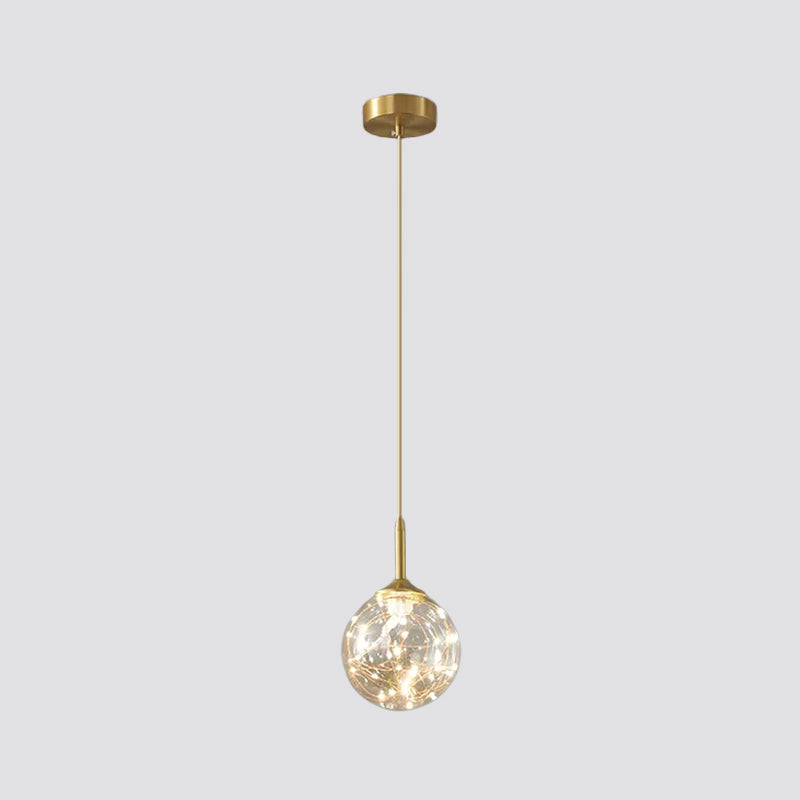 Brass Glass LED Pendant: Modern Sphere Ceiling Lamp for Dining Room