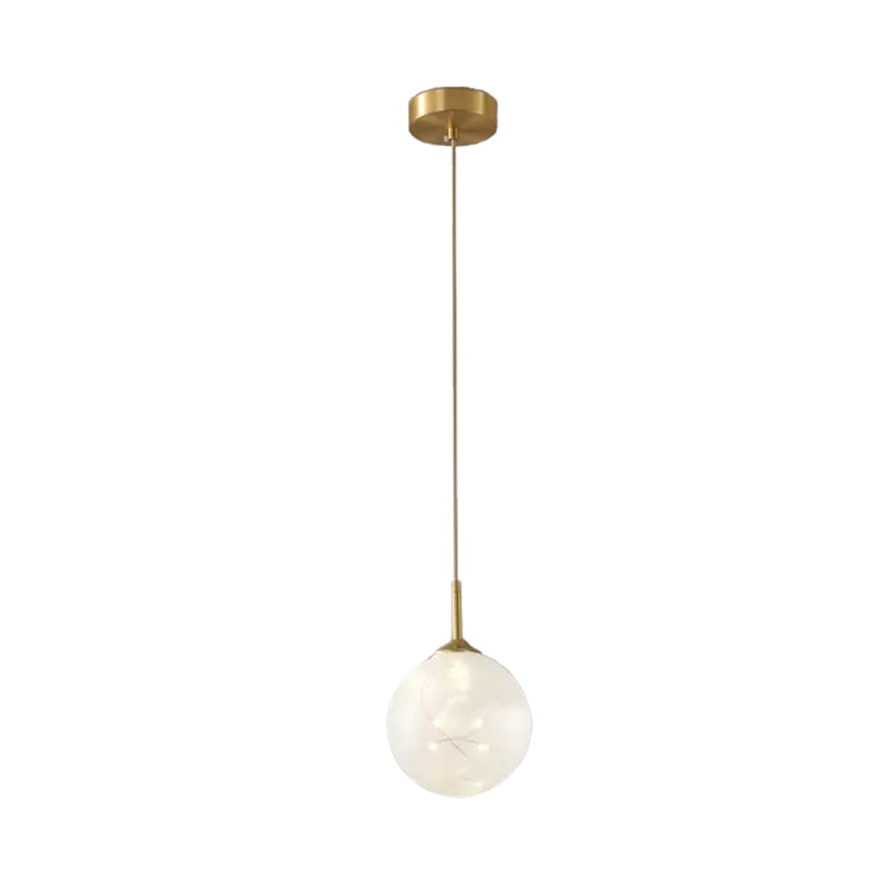 Brass Glass LED Pendant: Modern Sphere Ceiling Lamp for Dining Room