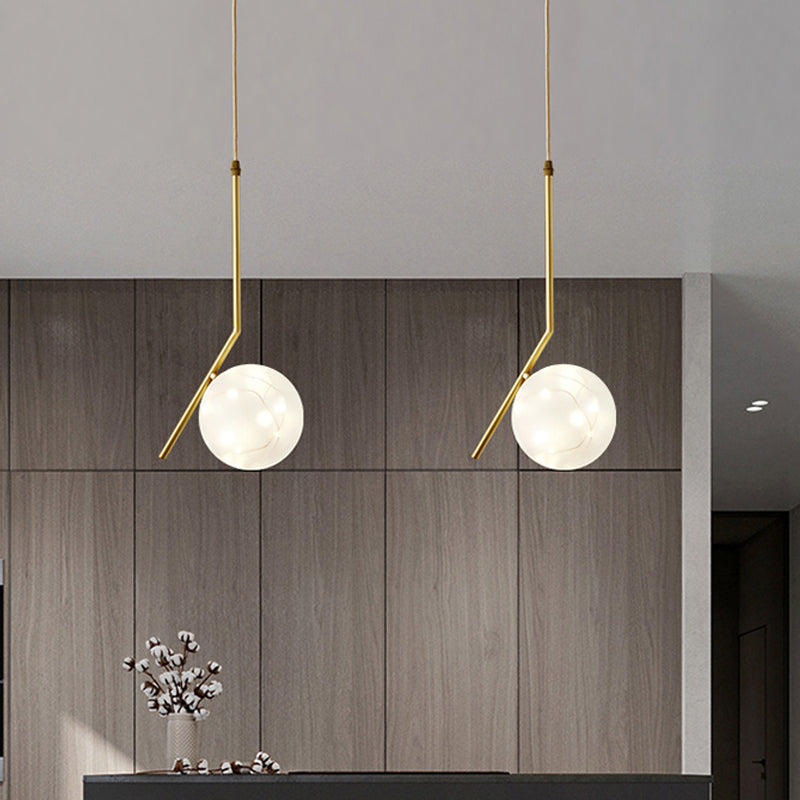Brass Glass LED Pendant: Modern Sphere Ceiling Lamp for Dining Room