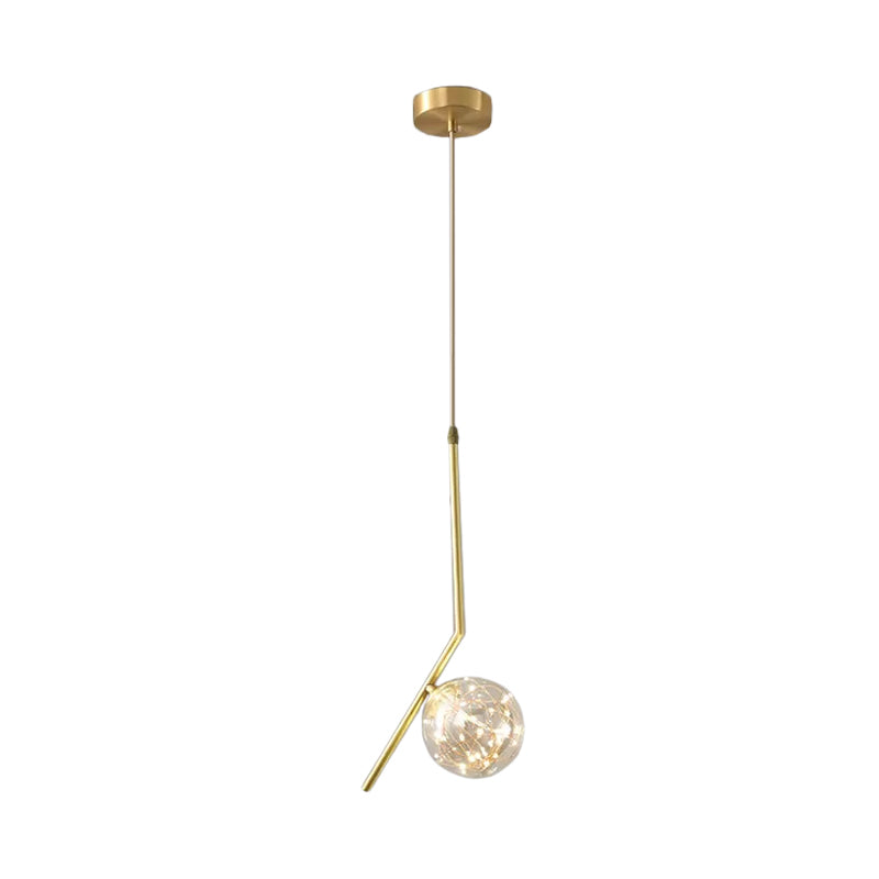 Brass Glass LED Pendant: Modern Sphere Ceiling Lamp for Dining Room