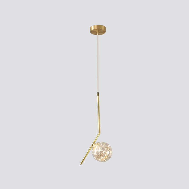 Brass Glass LED Pendant: Modern Sphere Ceiling Lamp for Dining Room
