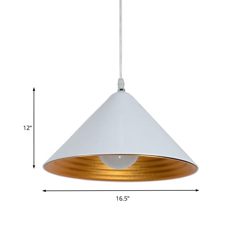Plafonnier contemporain en métal avec abat-jour conique et ondulations dorées à l'intérieur - Nombreuses options - Suspension élégante pour salles à manger (noir/blanc)
